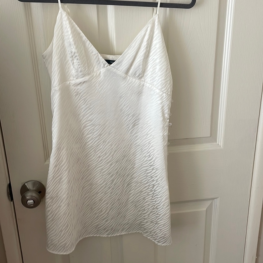 Mini white silk dress with zebra pattern